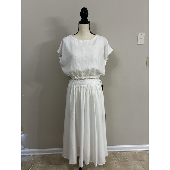 Lulus Brings You Back Ivory Two-Piece Midi Dress Viscose/Linen NWT Size M Medium - Picture 5 of 13